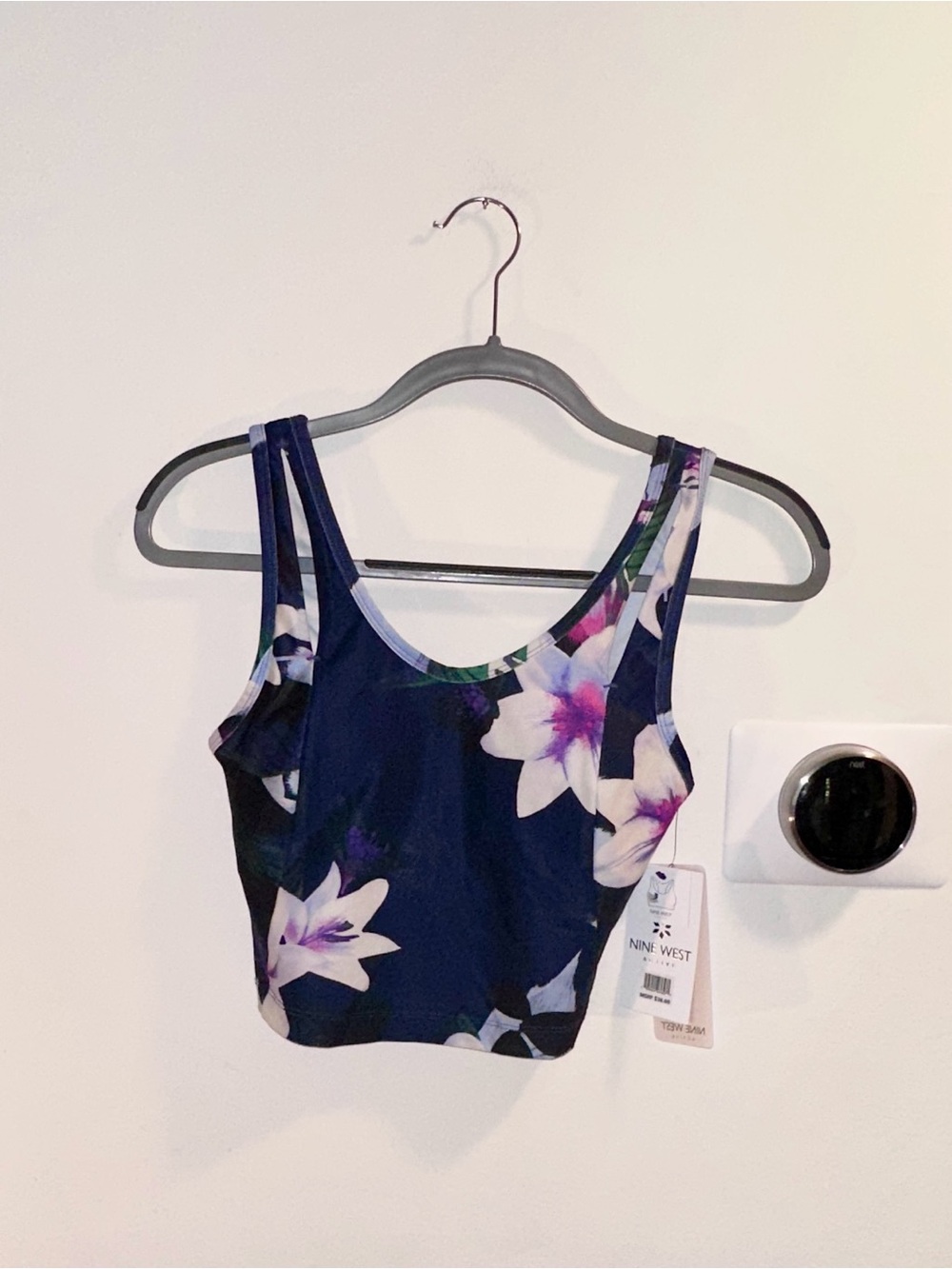 NWT Nine West Navy Floral Double-Strap Sports Bra/Crop Top - Size S